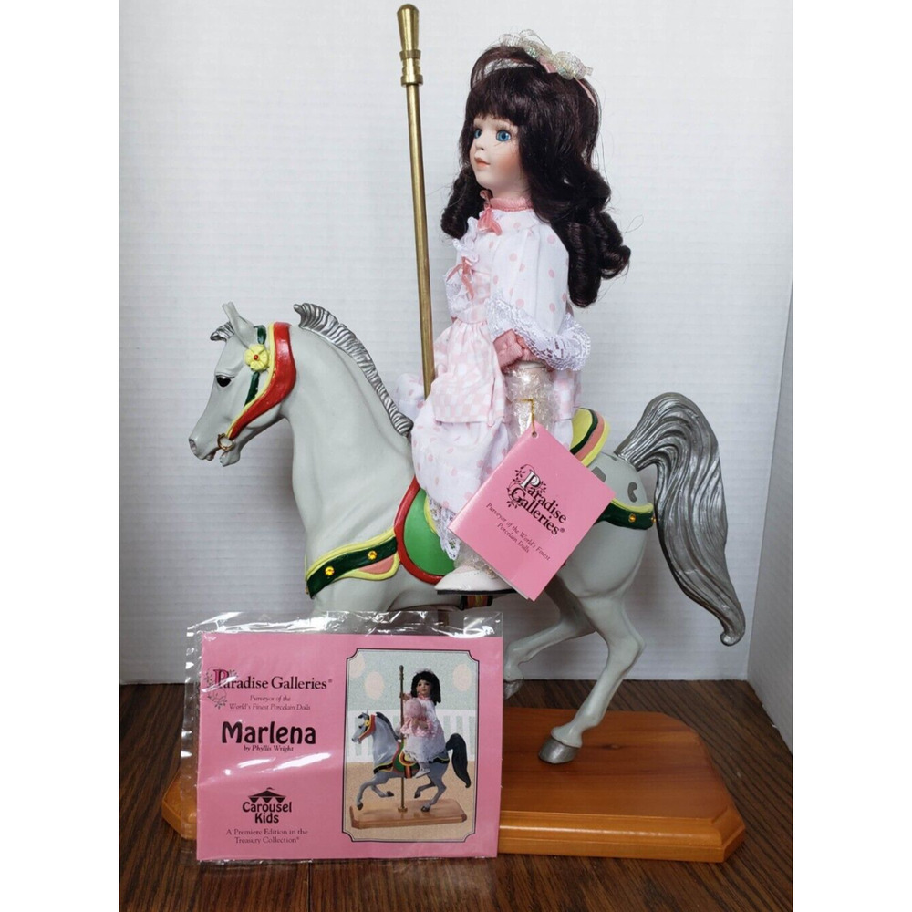 Paradise Galleries Carousel Kids Marlena 10" Porcelain Doll & 12" Carousel Horse